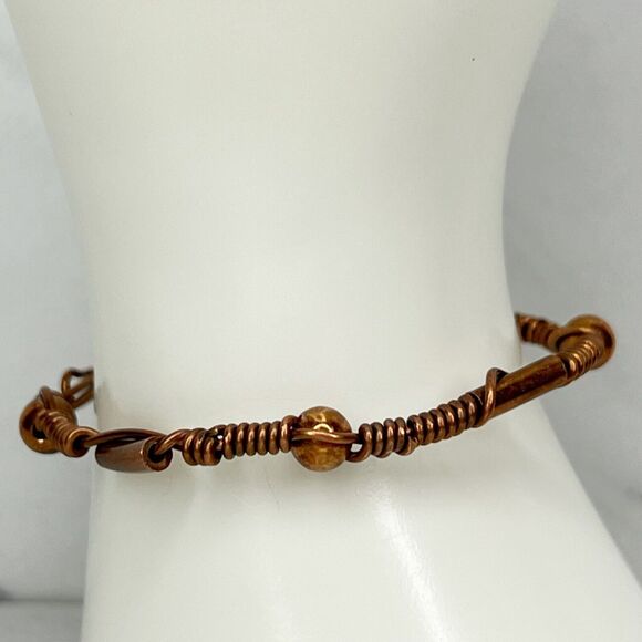 Beaded Wire Wrapped Gold Tone Bracelet - Picture 6 of 6